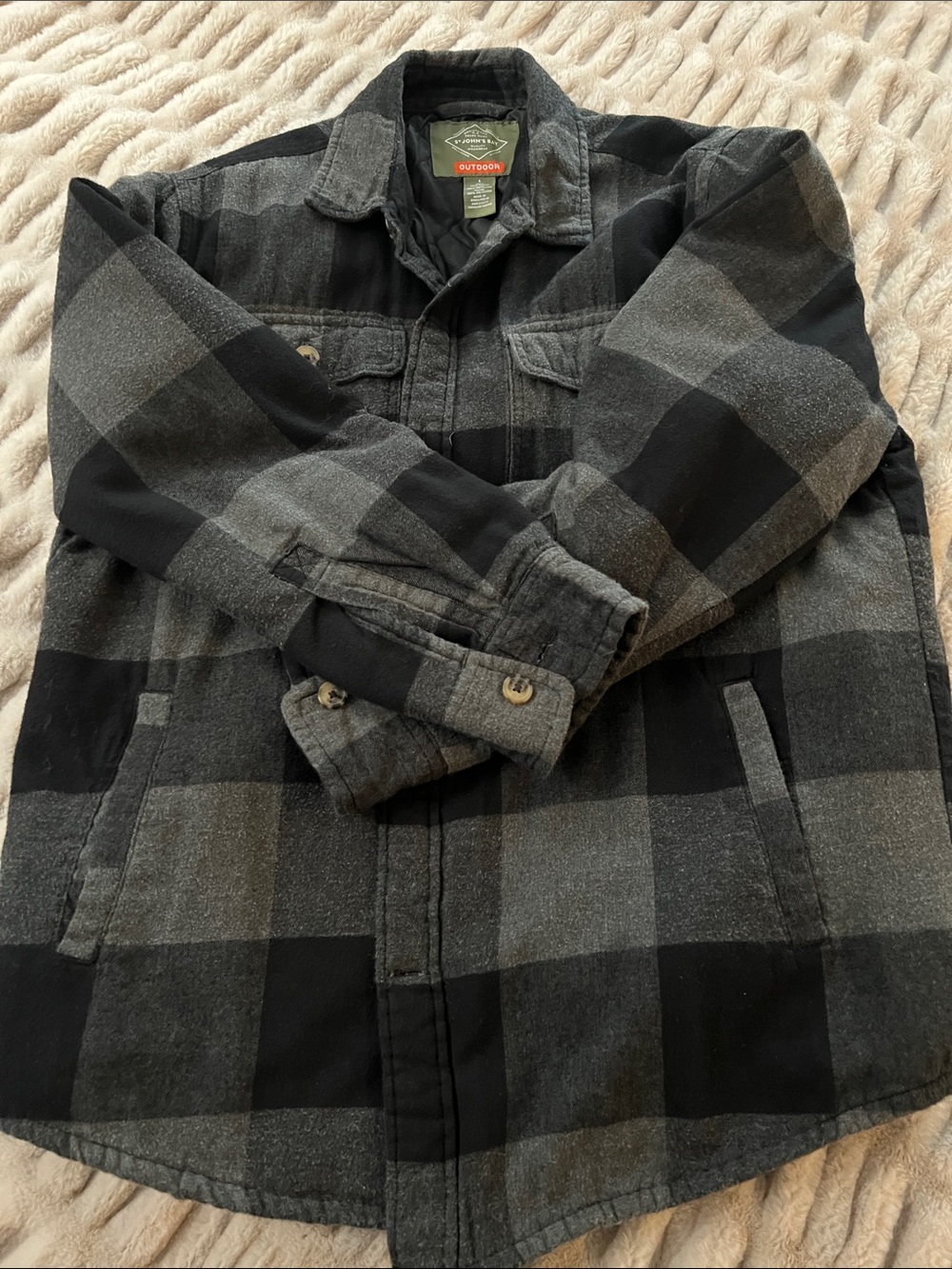 St. John's Bay Black & Gray Plaid Lightweight Shirt Jacket